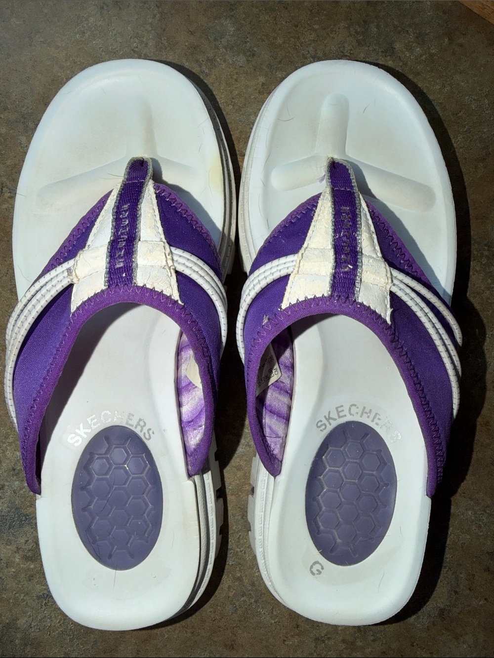 Skechers Women's Purple and White Foam Thong Sandals